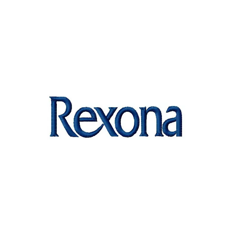 Rexona logo embroidery design showcased on a fabric, ideal for cosmetics and perfume themed creations.