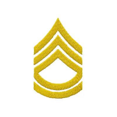 IS Army sergeant 1st class chevron embroidery design showcasing a detailed military logo for stitching on apparel.