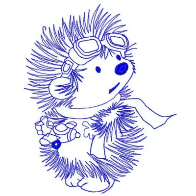 Hedgehog pilot 3 embroidery design showcasing a whimsical hedgehog in aviator goggles ready for adventure.