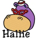 Preview of Hallie Hippo 10 embroidery design featuring a colorful stitched motif from Doc McStuffins collection.