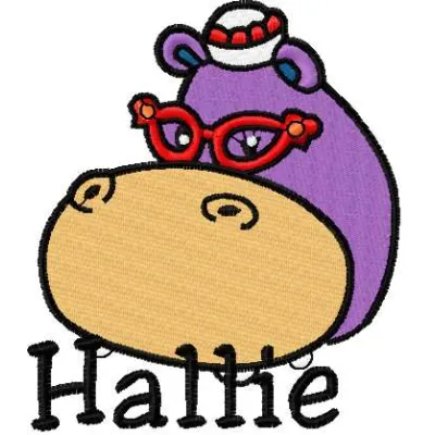 Preview of Hallie Hippo 10 embroidery design featuring a colorful stitched motif from Doc McStuffins collection.