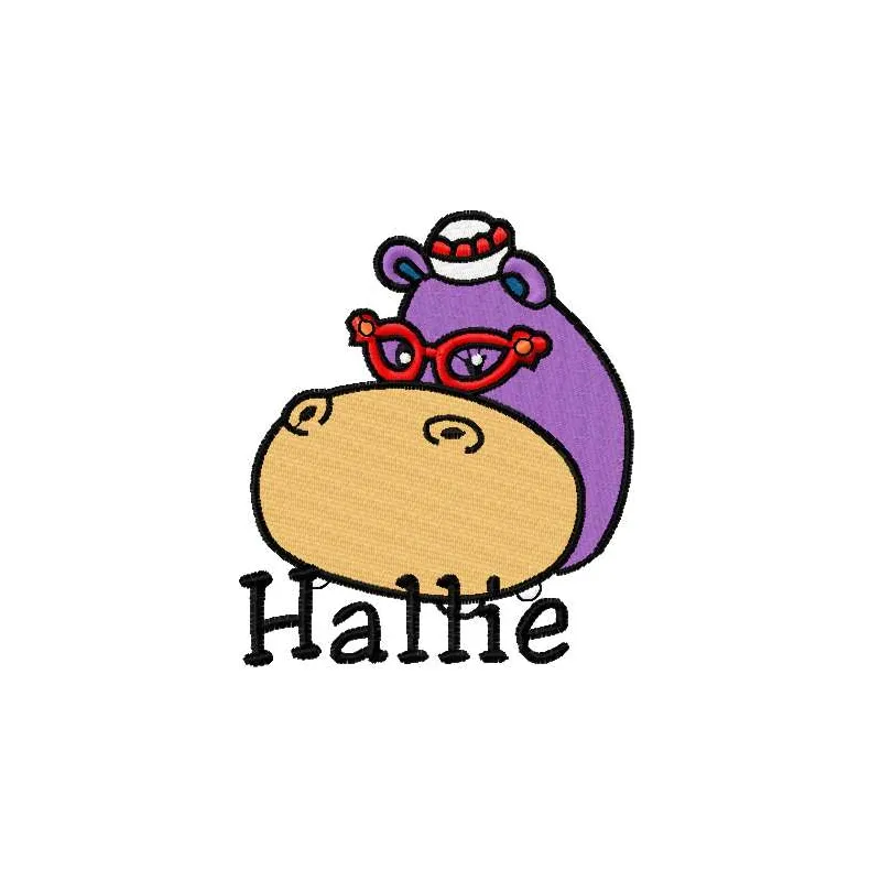 Preview of Hallie Hippo 10 embroidery design featuring a colorful stitched motif from Doc McStuffins collection.