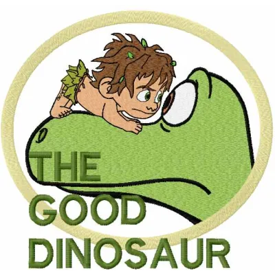 Preview of The Good Dinosaur embroidery design featuring vibrant stitched motifs of beloved characters.