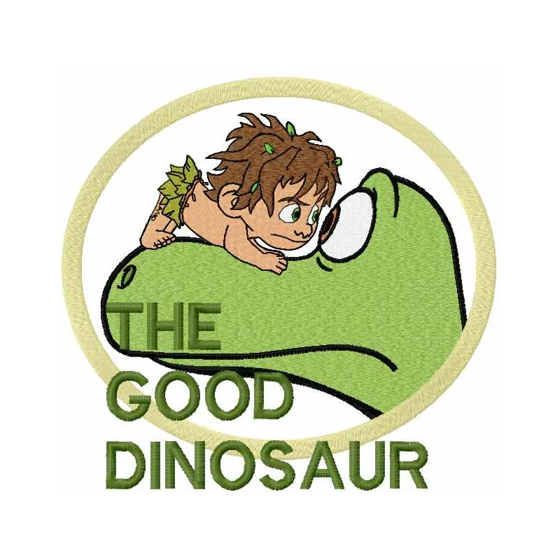 Preview of The Good Dinosaur embroidery design featuring vibrant stitched motifs of beloved characters.