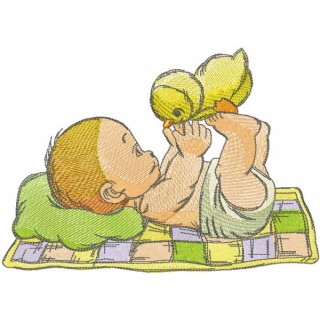 Baby with chicken embroidery design - Embroidery Design