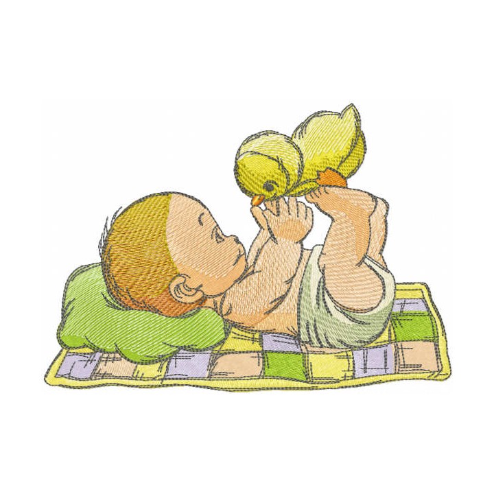 Baby with chicken embroidery design - Embroidery Design