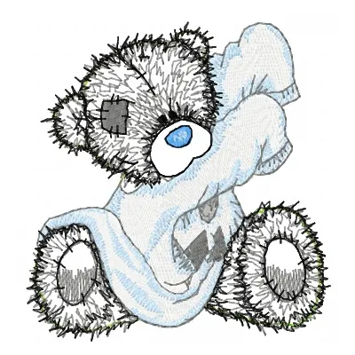 Applique embroidery design featuring a teddy bear getting ready for bed, ideal for children's items and decor.