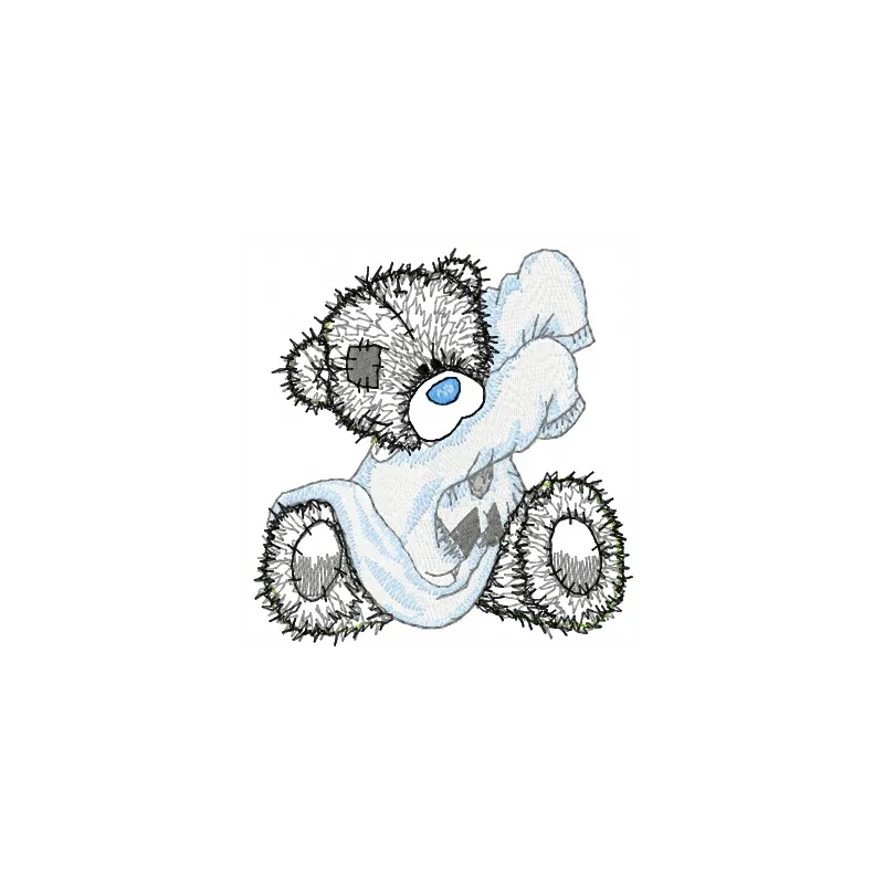 Applique embroidery design featuring a teddy bear getting ready for bed, ideal for children's items and decor.