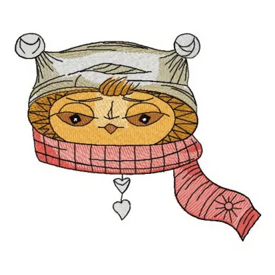Embroidery design of an owl skiing, showcasing a playful winter scene suitable for various fabric projects.