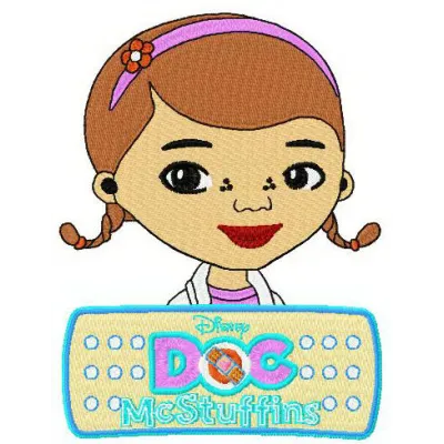 Doc McStuffins and logo embroidery design preview featuring vibrant stitching patterns for creative projects.