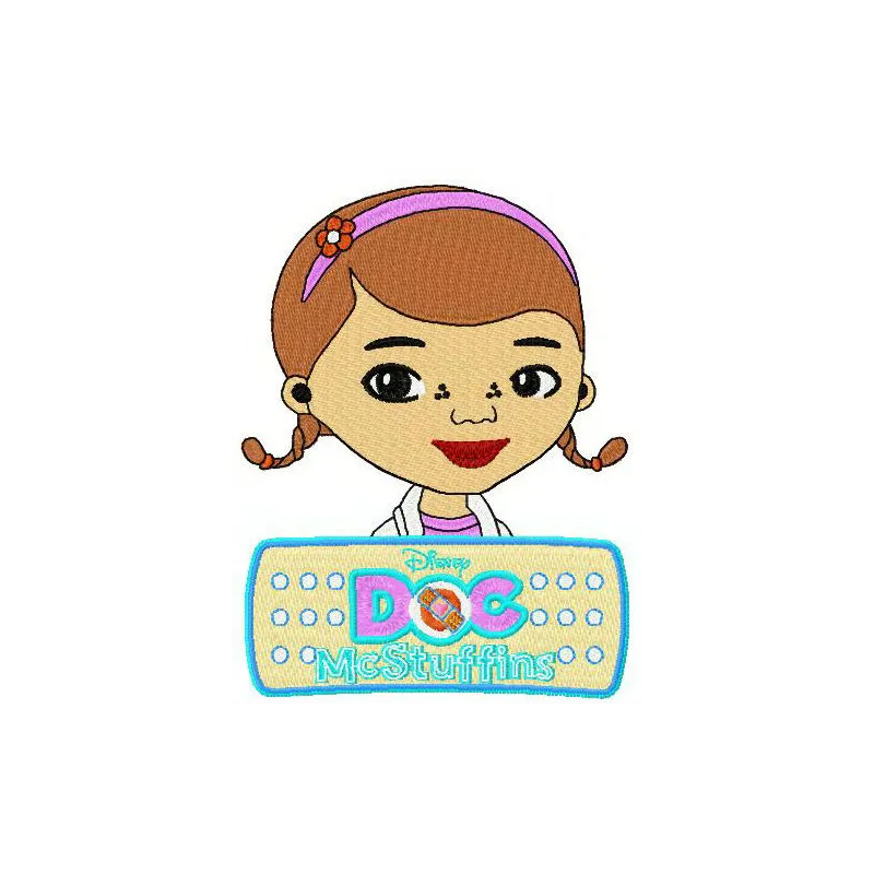 Doc McStuffins and logo embroidery design preview featuring vibrant stitching patterns for creative projects.