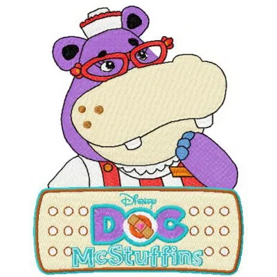 Hallie Hippo embroidery design featuring a playful logo, ideal for children's apparel and accessories.