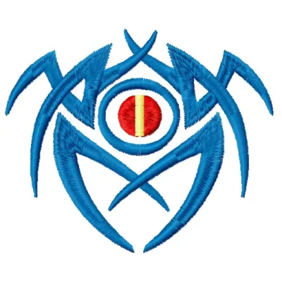 Tribal bug embroidery design showcasing intricate symbols, ideal for embellishing t-shirts and tote bags.