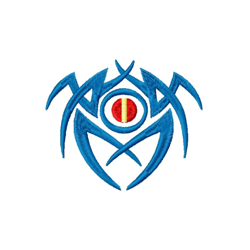Tribal bug embroidery design showcasing intricate symbols, ideal for embellishing t-shirts and tote bags.