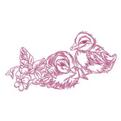 Embroidery design featuring adorable ducklings waiting for their mother, perfect for farm-themed projects.