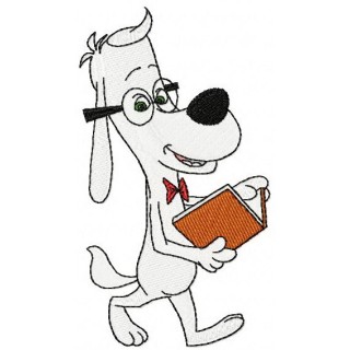 Peabody reading a book embroidery design - Embroidery Design