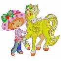 Strawberry Shortcake with Honey Pie Pony embroidery design showcasing vibrant details and playful characters.