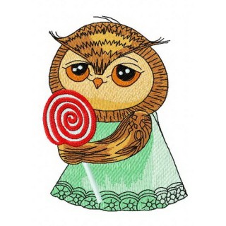 Owl with lollipop 2 embroidery design - Embroidery Design