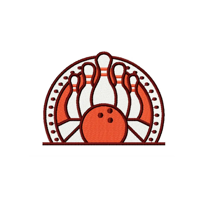Bowling 2 embroidery design featuring a fun bowling motif, ideal for stitching on t-shirts, caps, or tote bags.