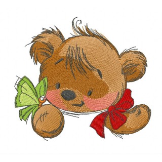 Teddy bear playing with butterfly 4 embroidery design - Embroidery Design