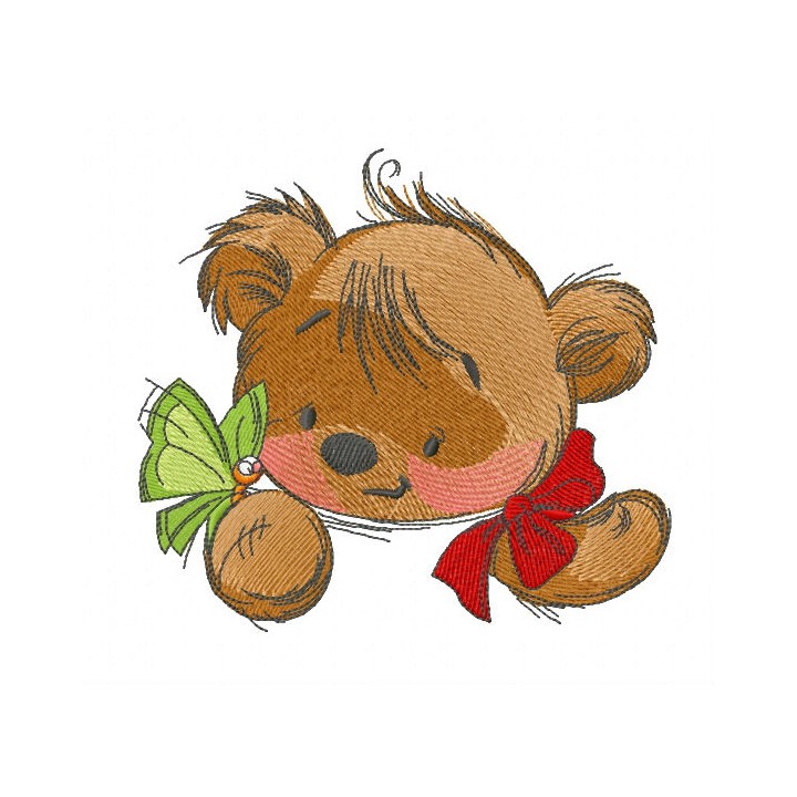 Teddy bear playing with butterfly 4 embroidery design - Embroidery Design