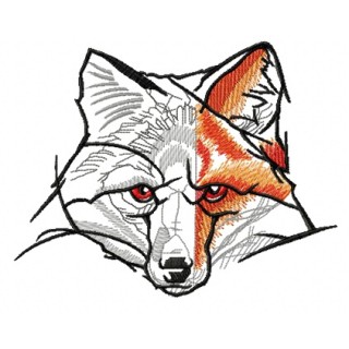 Half-painted fox embroidery design - Embroidery Design