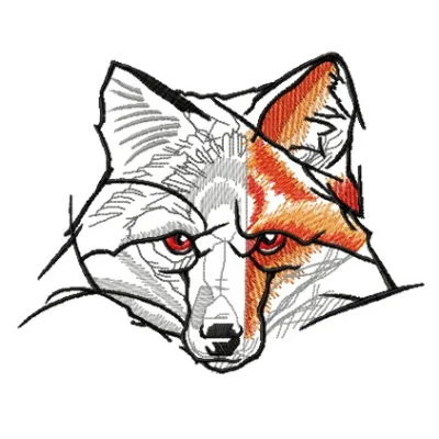 Half-painted fox embroidery design featuring a whimsical fox silhouette with artistic brush strokes.