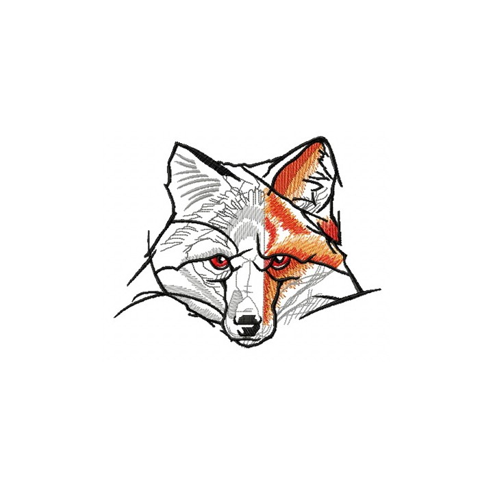 Half-painted fox embroidery design - Embroidery Design