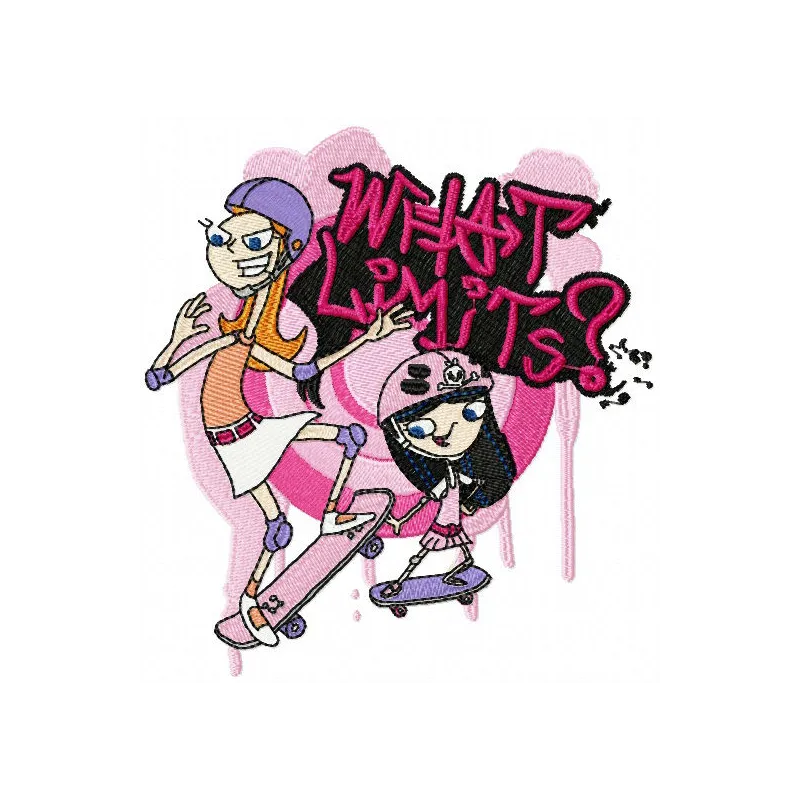 Preview of the 'What Limits Embroidery Design' featuring Phineas and Ferb characters, ideal for creative projects.