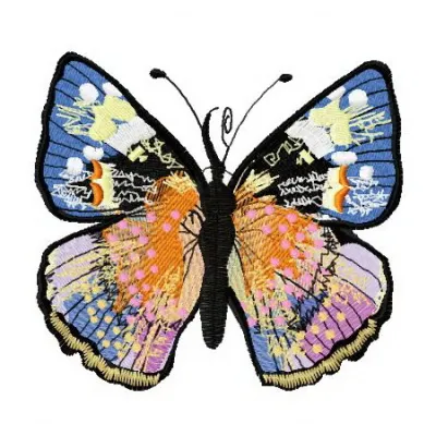 Gorgeous butterfly 3 embroidery design showcased on a fabric background, featuring vibrant colors and intricate details.