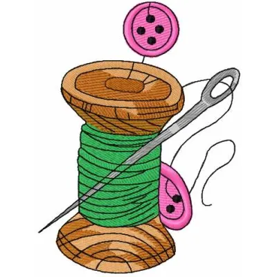 Preview of a thread bobbin and needle embroidery design, showcasing creative patterns for crafting projects.