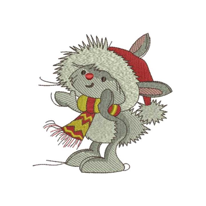 Happy Christmas bunny embroidery design - Embroidery Design