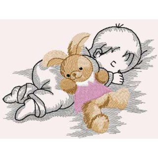 Sleeping baby with bunny toy embroidery design - Embroidery Design