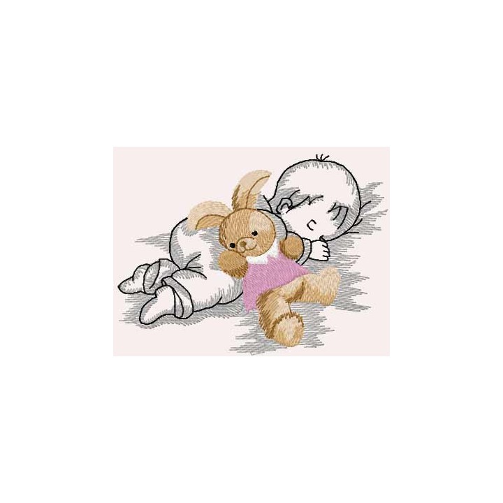 Sleeping baby with bunny toy embroidery design - Embroidery Design
