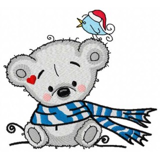Teddy bear and little bird embroidery design - Embroidery Design