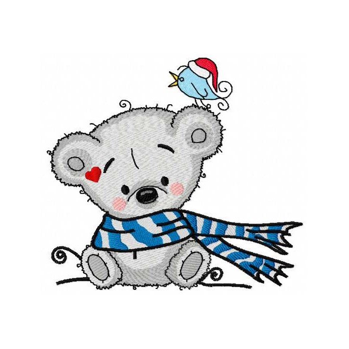 Teddy bear and little bird embroidery design - Embroidery Design