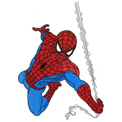 Spiderman rushes to rescue embroidery design showcasing a dynamic superhero motif for stitching on apparel or accessories.