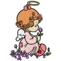 Angel surrounded by delicate flowers embroidery design, ideal for adding charm to various stitched projects.