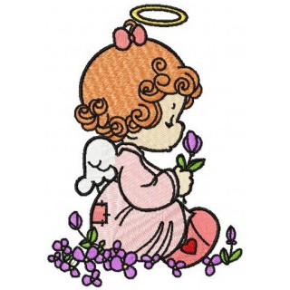 Angel with flowers embroidery design - Embroidery Design