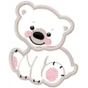 Preview of a white bear applique embroidery design, showcasing intricate stitching details for creative projects.