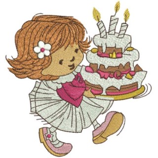 Little cute girl with cake embroidery design - Embroidery Design