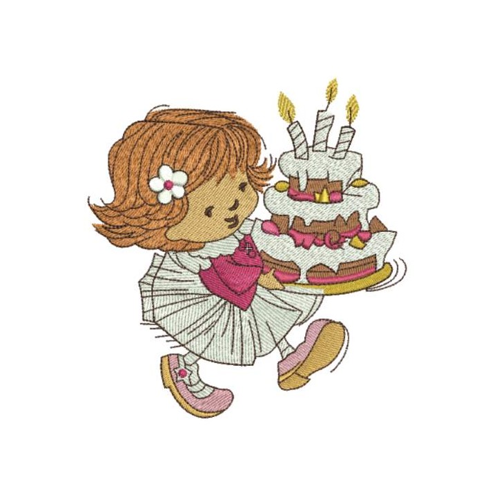Little cute girl with cake embroidery design - Embroidery Design