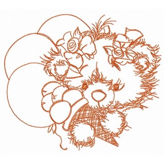 Teddy bear with balloons sketch embroidery design - Embroidery Design