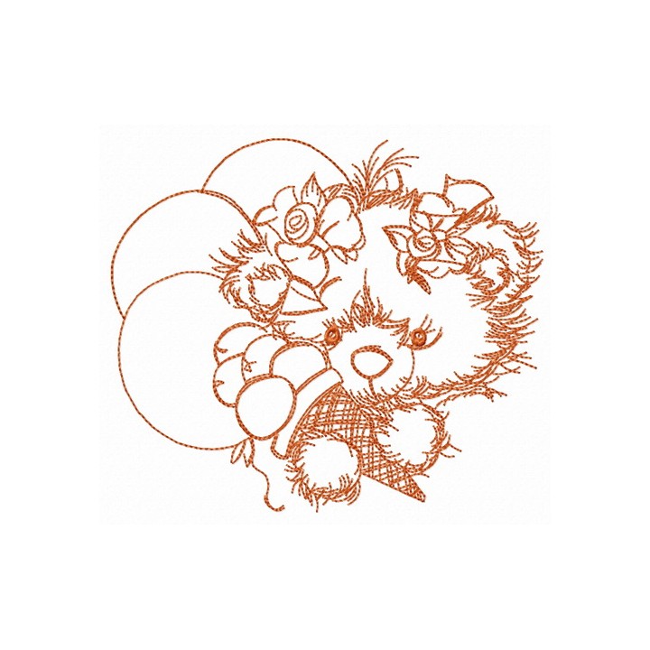 Teddy bear with balloons sketch embroidery design - Embroidery Design