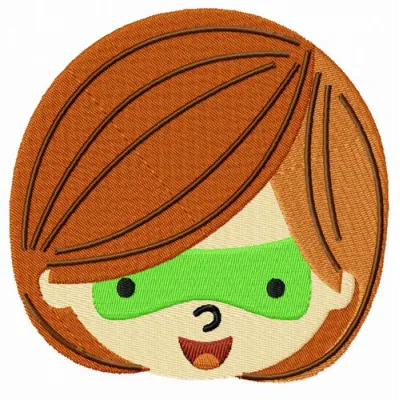 Chibi girl's face embroidery design inspired by Green Lantern, showcasing vibrant colors and playful details.