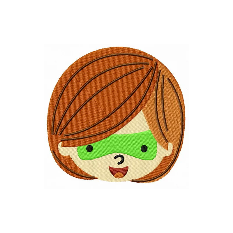Chibi girl's face embroidery design inspired by Green Lantern, showcasing vibrant colors and playful details.