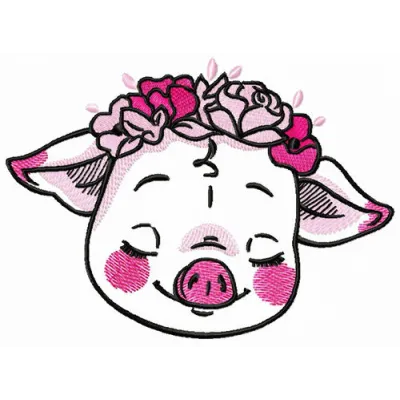 Shy piggy embroidery design featuring a cute pig motif, perfect for stitching on t-shirts, bags, or baby onesies.