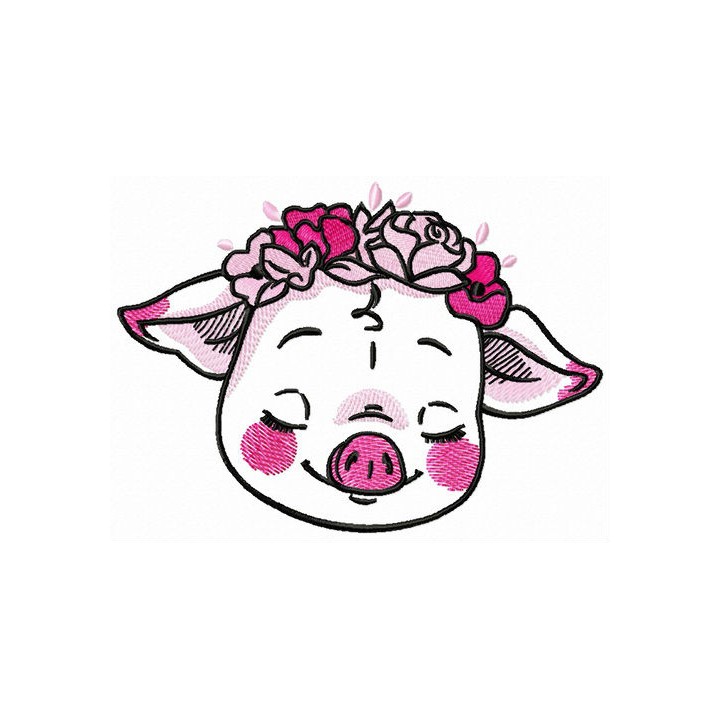 Shy piggy embroidery design - Embroidery Design