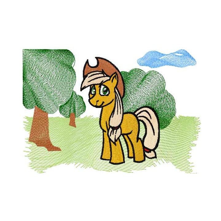Pony with landscape embroidery design - Embroidery Design