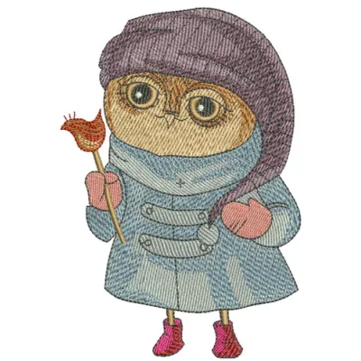 Owl in coat 2 embroidery design featuring a whimsical owl wearing a stylish coat, ideal for various crafts.